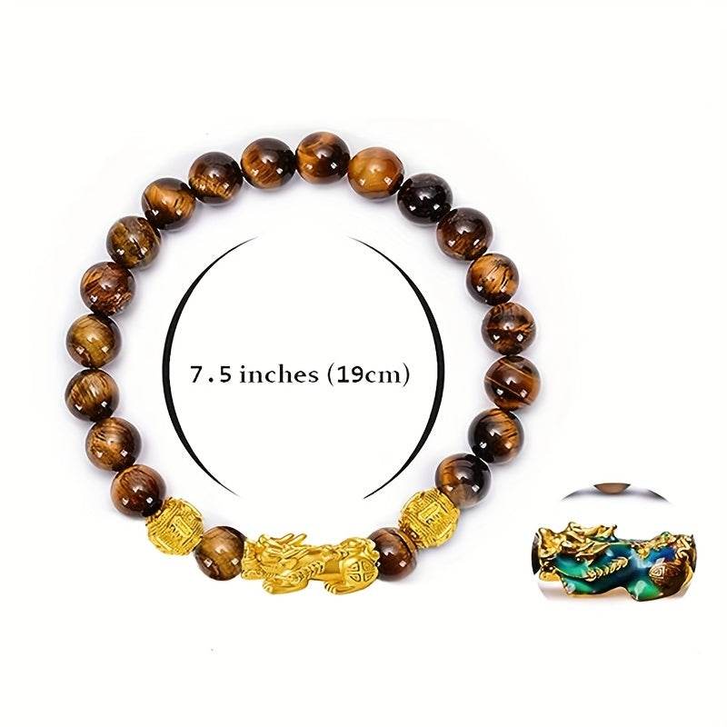 2 Pieces Natural Tiger Eye Stone Pixiu Charm Good Luck Bracelet for Men - Image 12