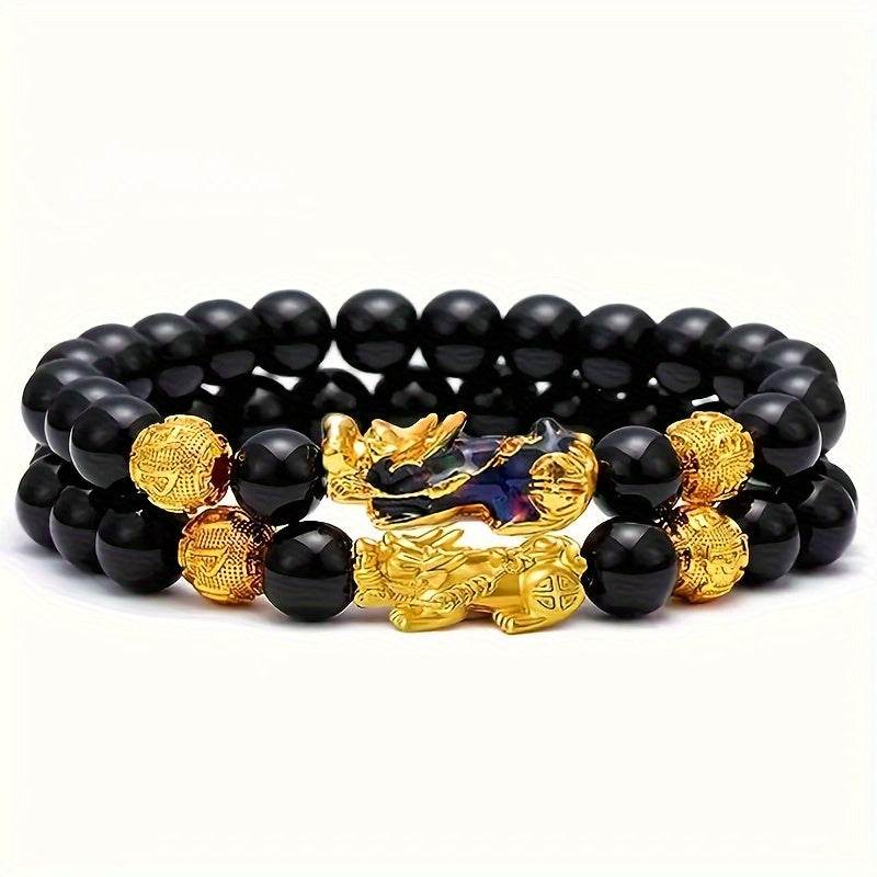2 Pieces Natural Tiger Eye Stone Pixiu Charm Good Luck Bracelet for Men - Image 14
