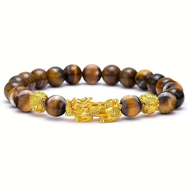 2 Pieces Natural Tiger Eye Stone Pixiu Charm Good Luck Bracelet for Men - Image 15