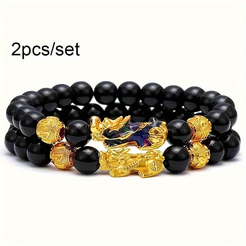 2 Pieces Natural Tiger Eye Stone Pixiu Charm Good Luck Bracelet for Men - Image 16