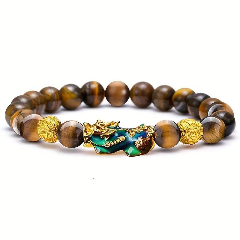 2 Pieces Natural Tiger Eye Stone Pixiu Charm Good Luck Bracelet for Men - Image 4