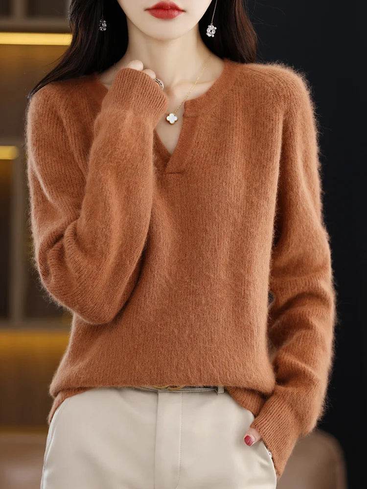 Elegant V-Neck Mink Cashmere Sweater - Image 11