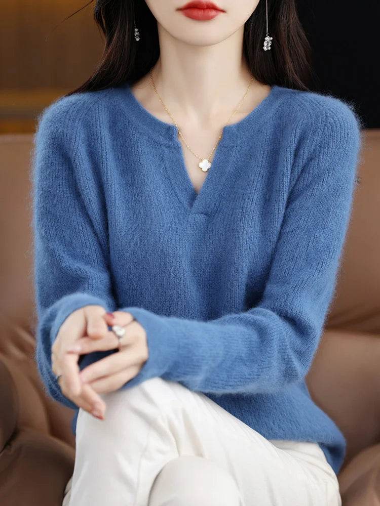 Elegant V-Neck Mink Cashmere Sweater - Image 14