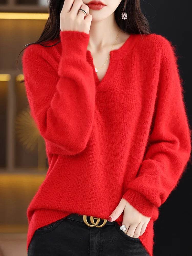 Elegant V-Neck Mink Cashmere Sweater - Image 16