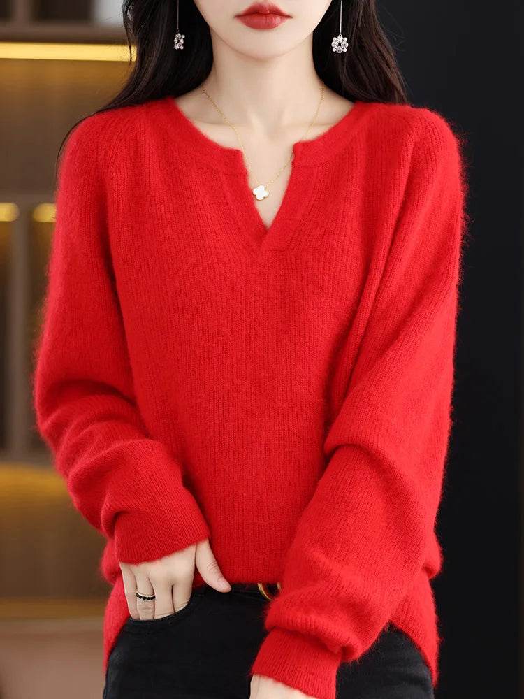 Elegant V-Neck Mink Cashmere Sweater - Image 20