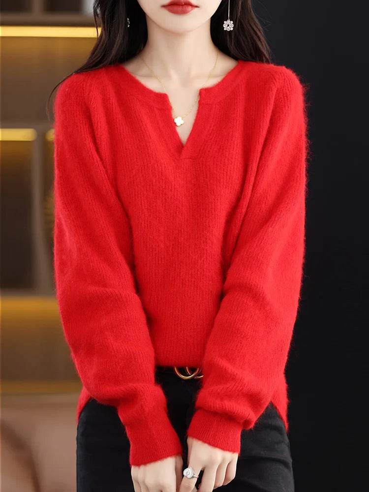 Elegant V-Neck Mink Cashmere Sweater - Image 21