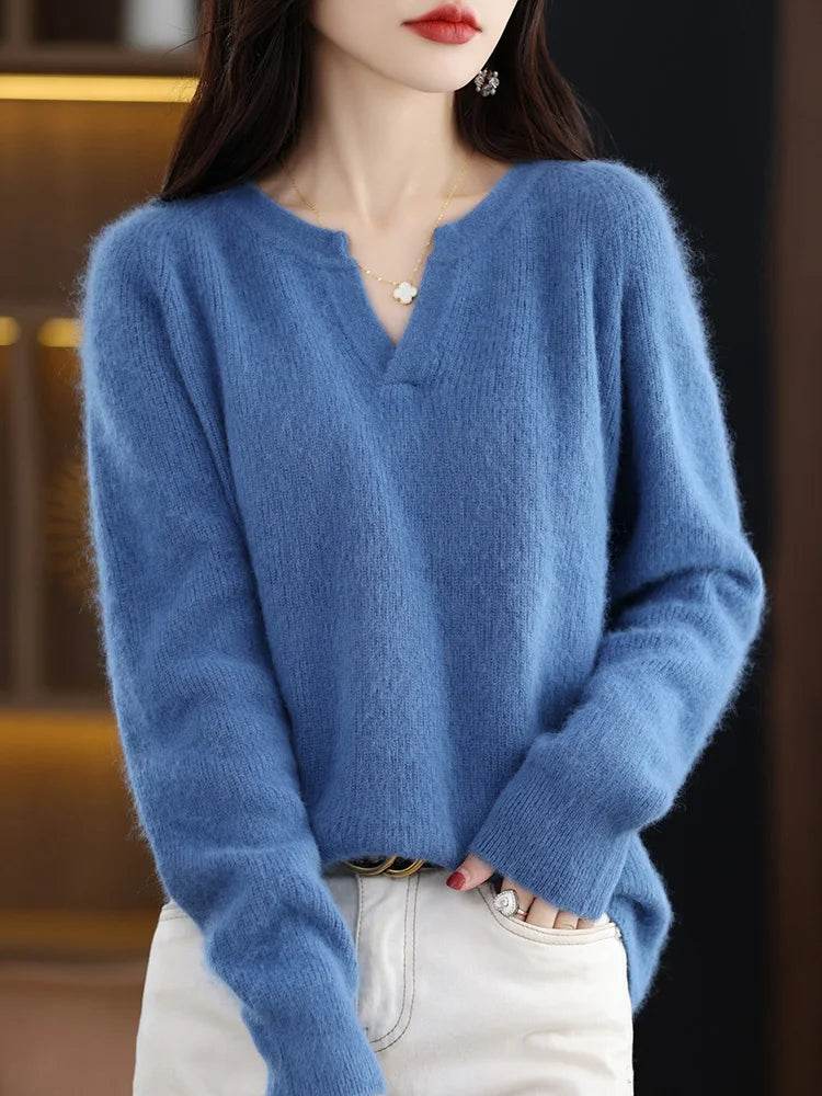 Elegant V-Neck Mink Cashmere Sweater - Image 23