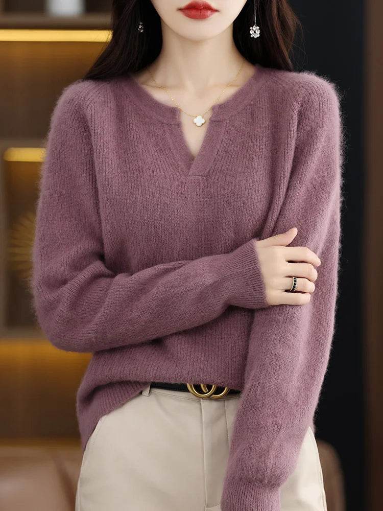 Elegant V-Neck Mink Cashmere Sweater - Image 25