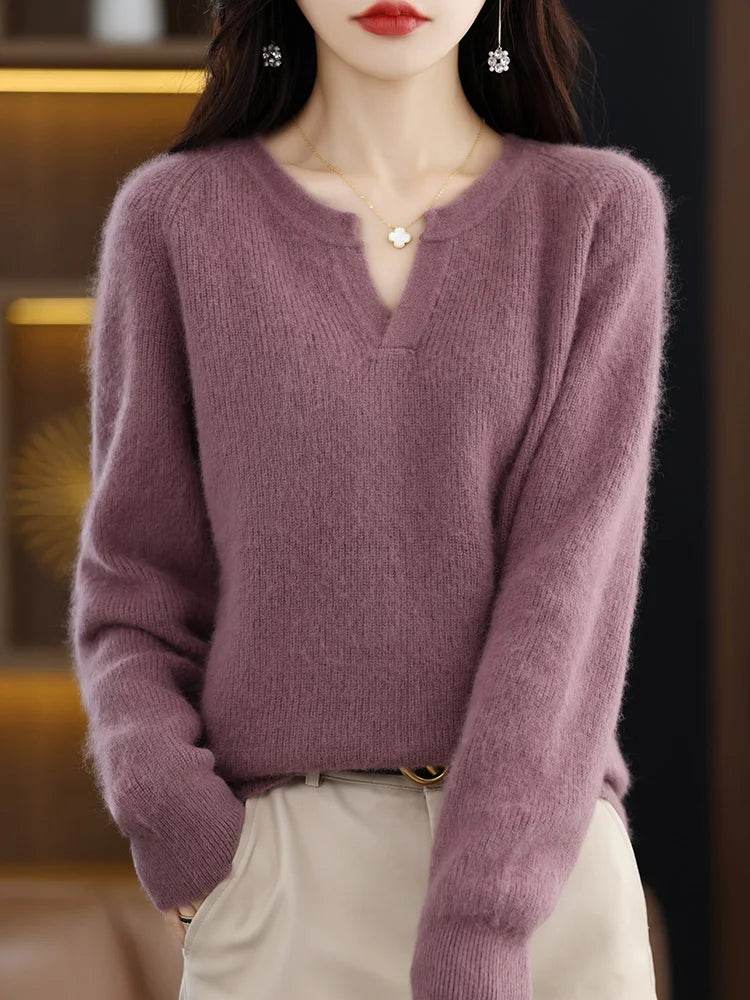 Elegant V-Neck Mink Cashmere Sweater - Image 27