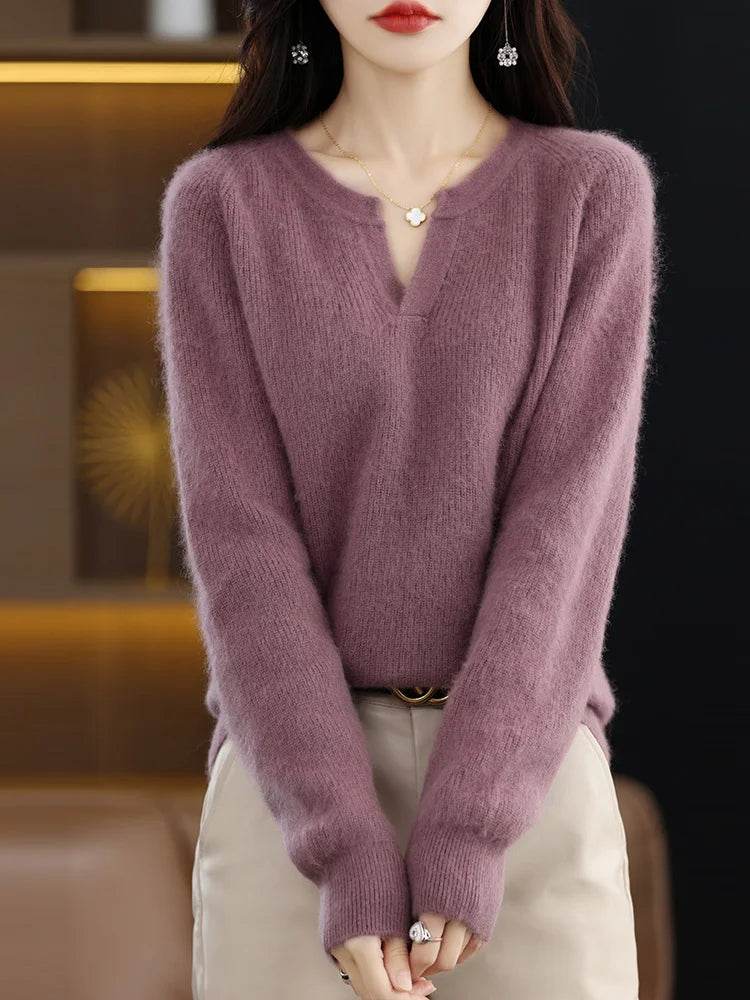 Elegant V-Neck Mink Cashmere Sweater - Image 28