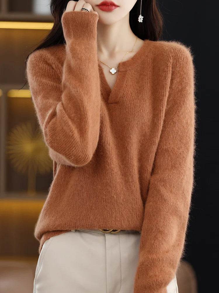 Elegant V-Neck Mink Cashmere Sweater - Image 33