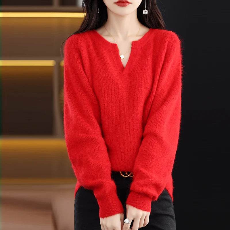 Elegant V-Neck Mink Cashmere Sweater - Image 34