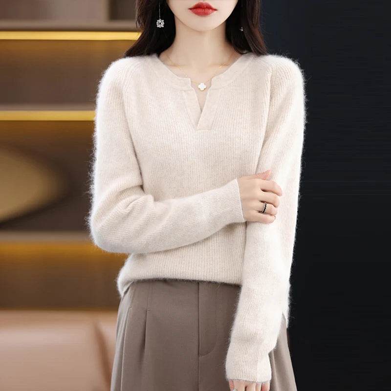 Elegant V-Neck Mink Cashmere Sweater - Image 35