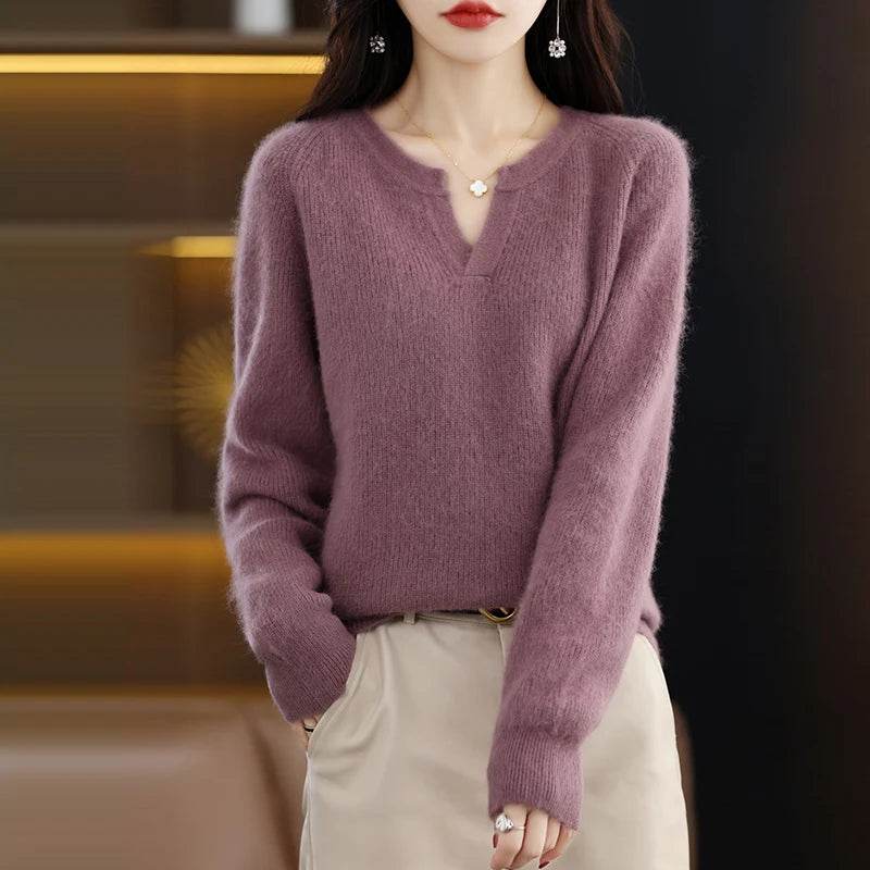 Elegant V-Neck Mink Cashmere Sweater - Image 36