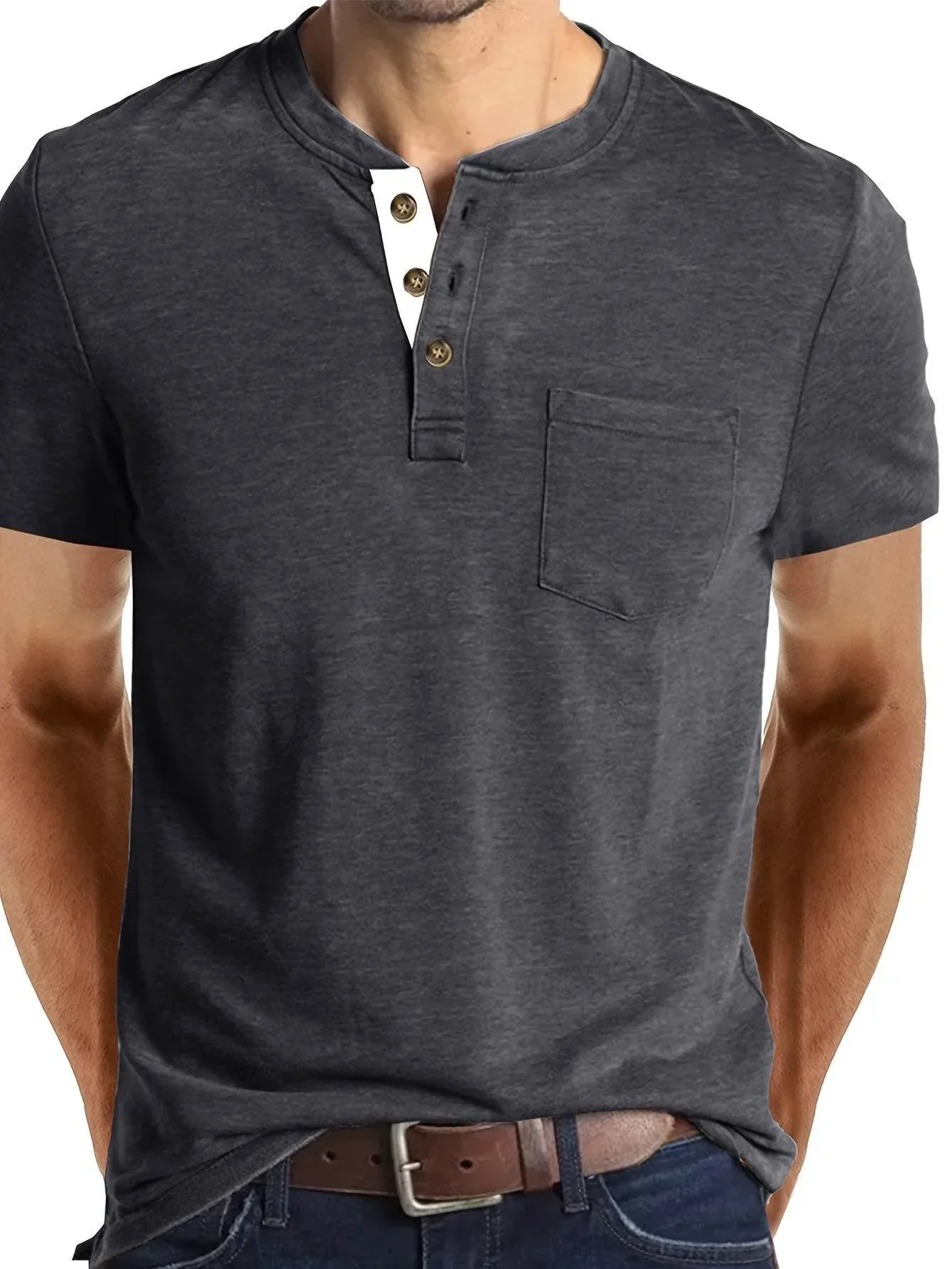Men's Classic Cotton Blend Henley Tee - Image 4