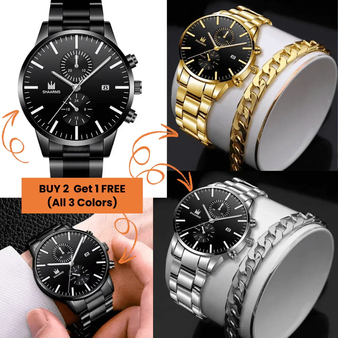 Luxury Stainless Steel Watch & Bracelet Set (Buy 2 Get 1 Free) - Image 10