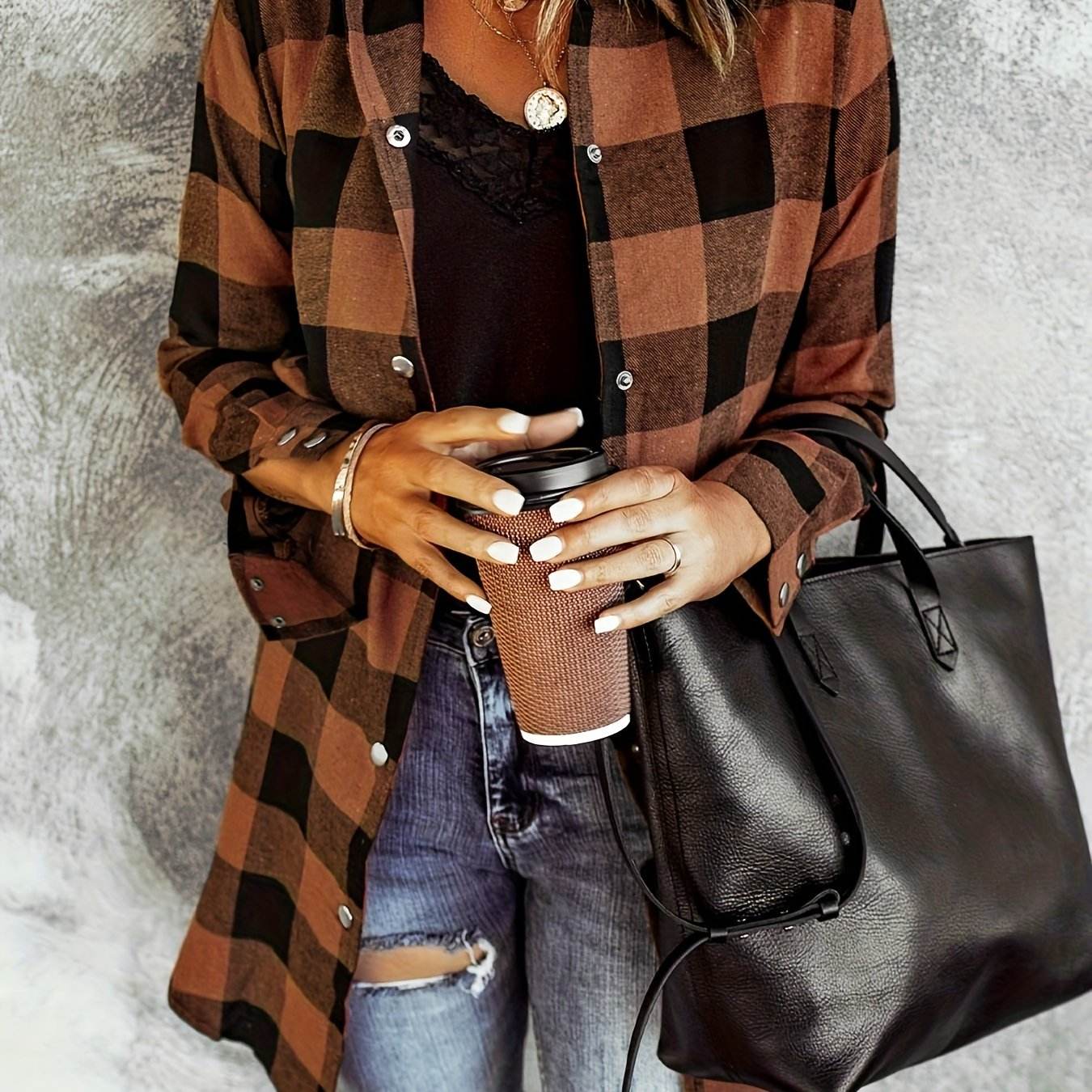 Relaxed Fit Plaid Shacket - Image 12