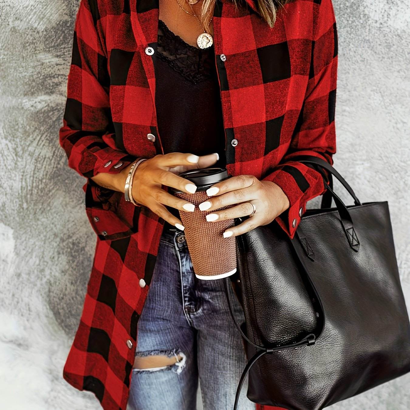 Relaxed Fit Plaid Shacket - Image 13