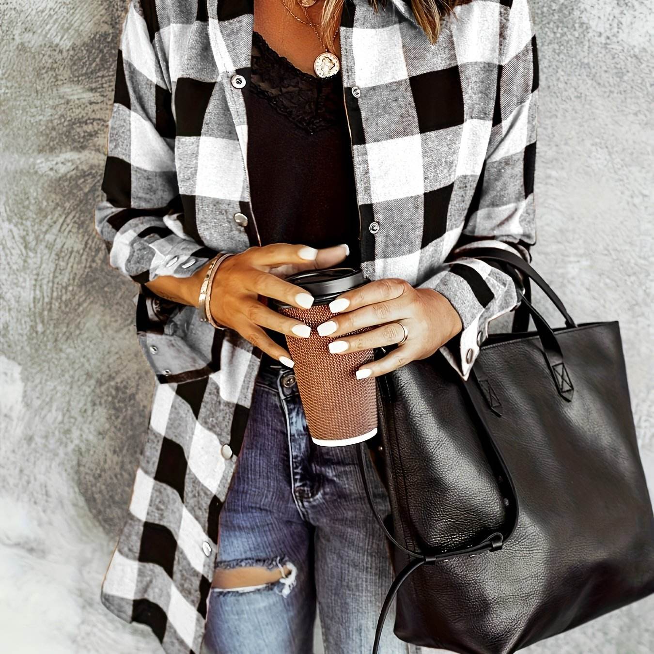 Relaxed Fit Plaid Shacket - Image 14