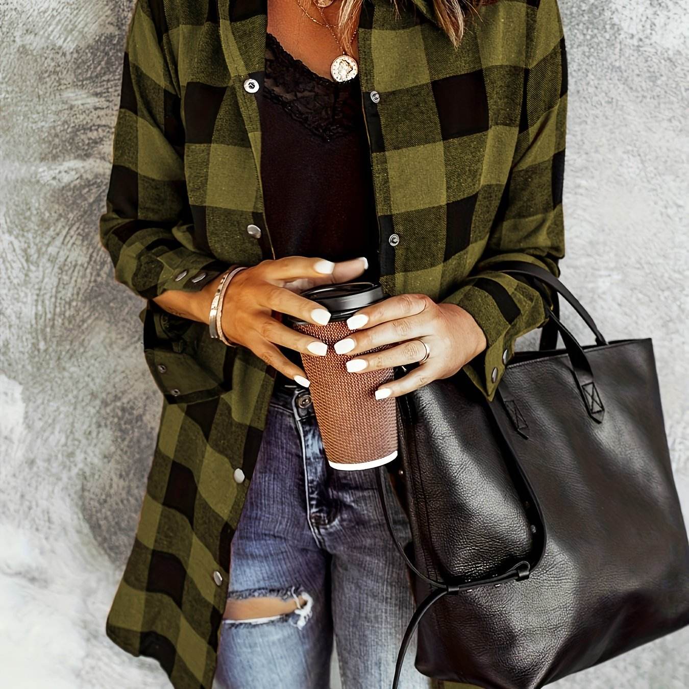 Relaxed Fit Plaid Shacket - Image 15