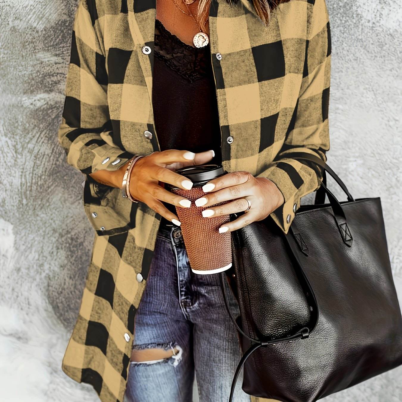 Relaxed Fit Plaid Shacket - Image 17