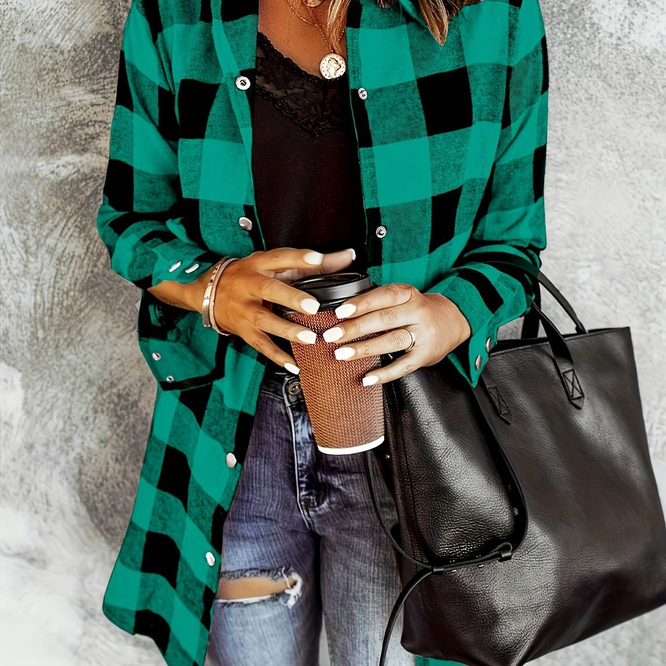 Relaxed Fit Plaid Shacket - Image 18