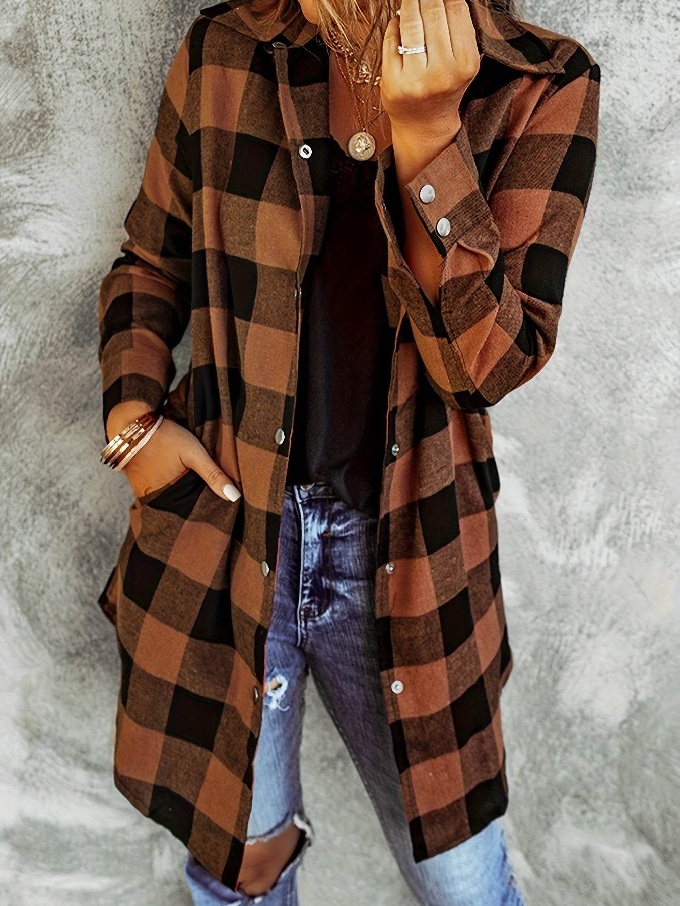Relaxed Fit Plaid Shacket - Image 20