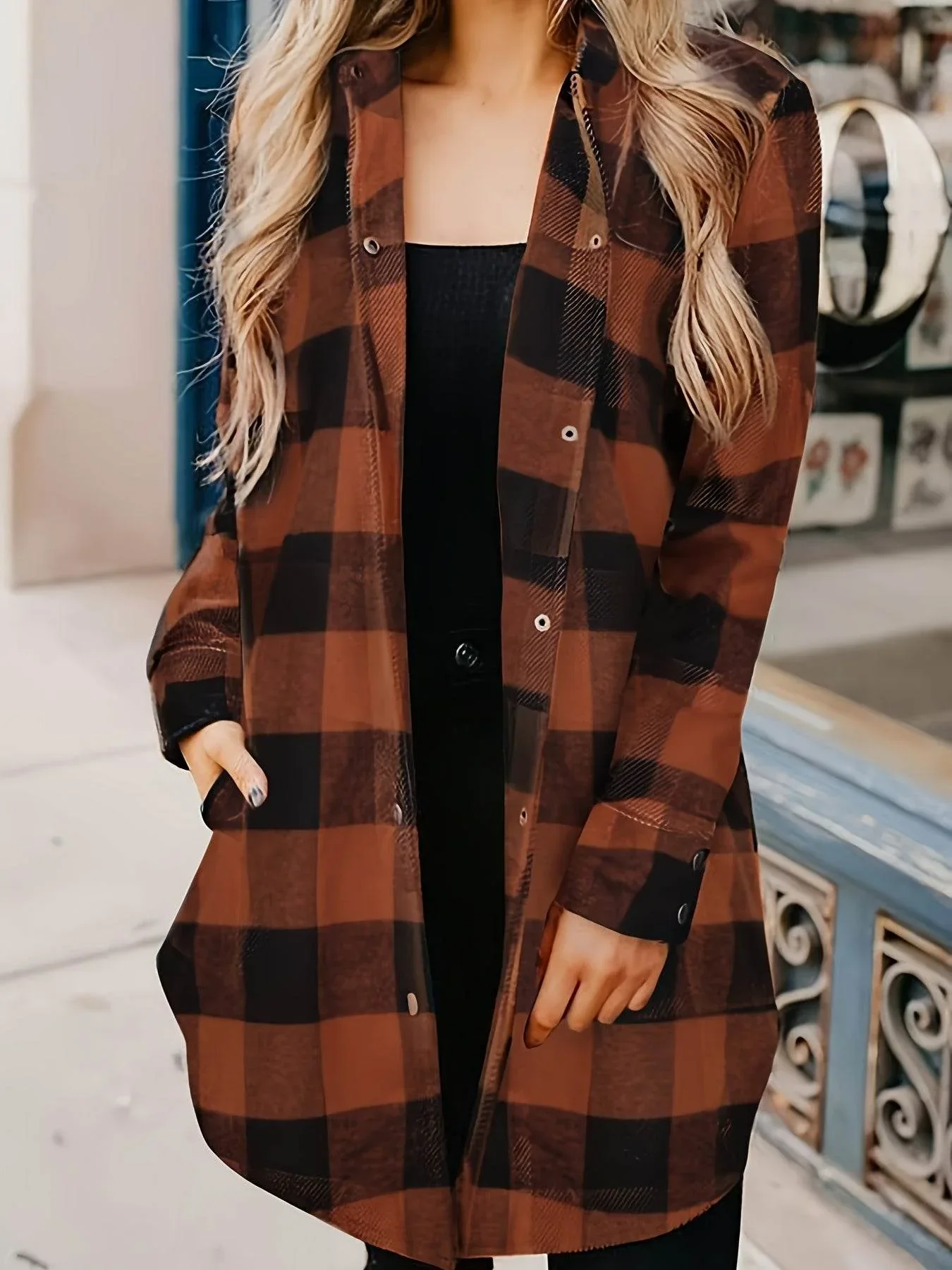 Relaxed Fit Plaid Shacket - Image 21