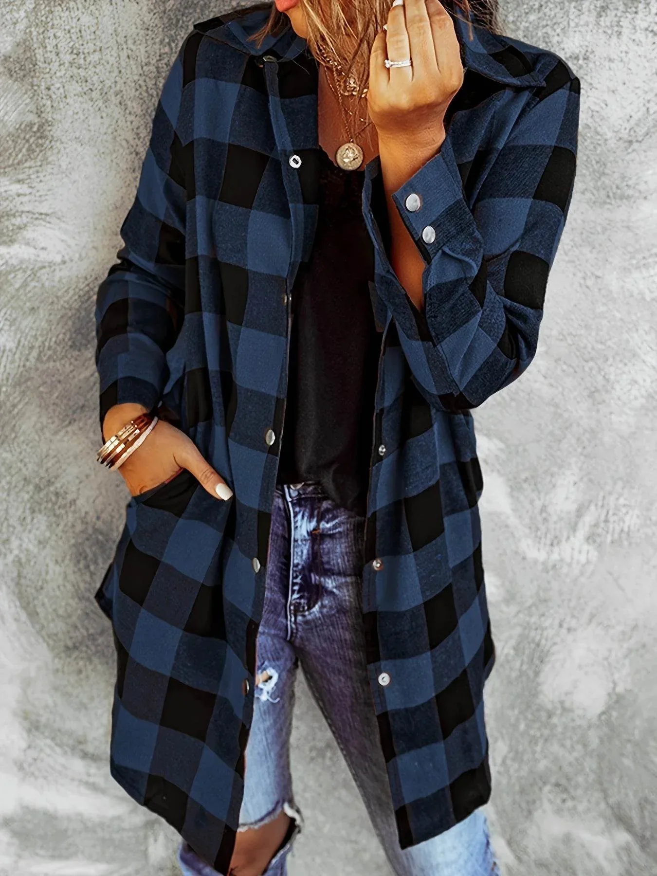 Relaxed Fit Plaid Shacket - Image 25