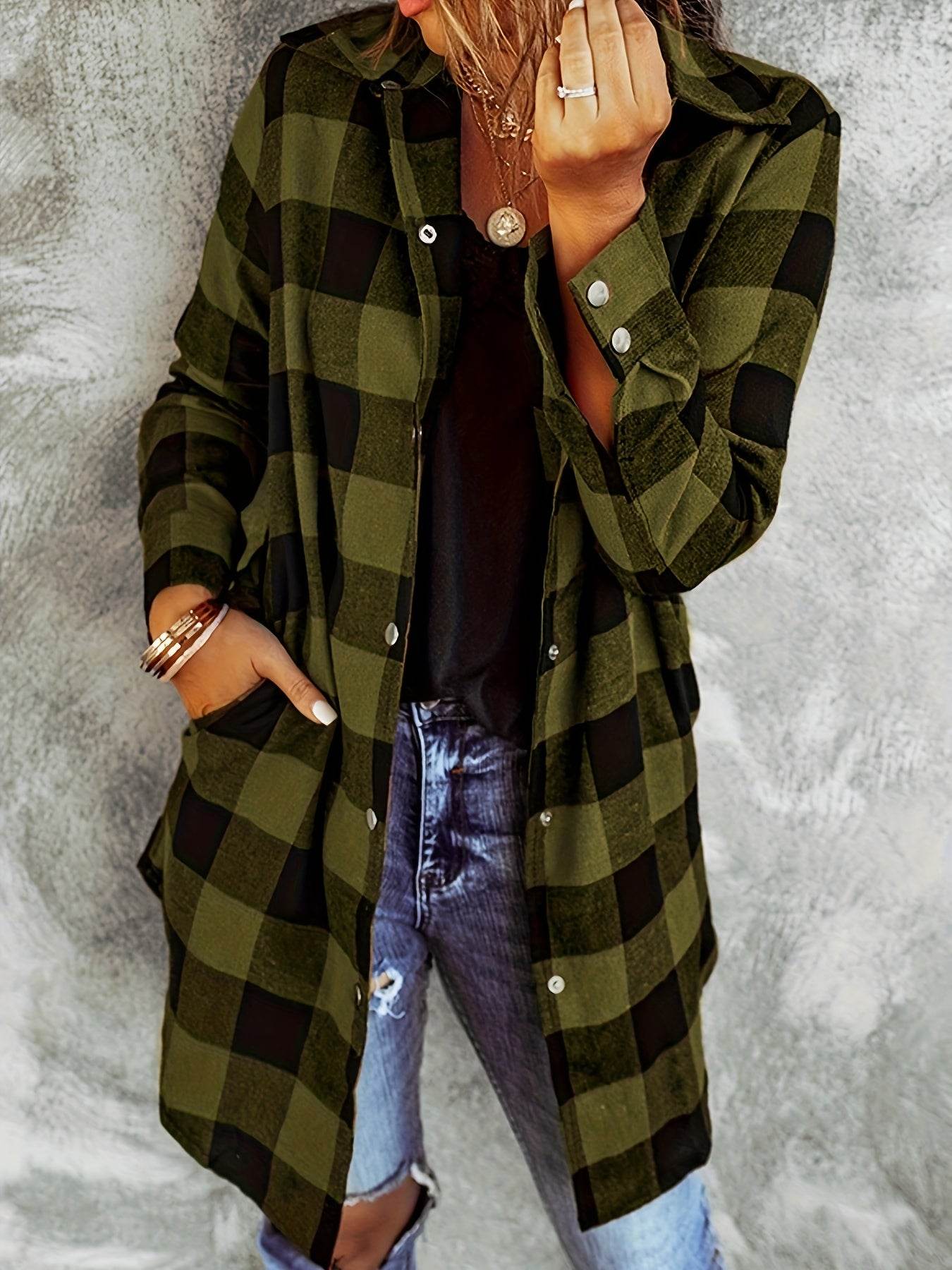 Relaxed Fit Plaid Shacket - Image 31
