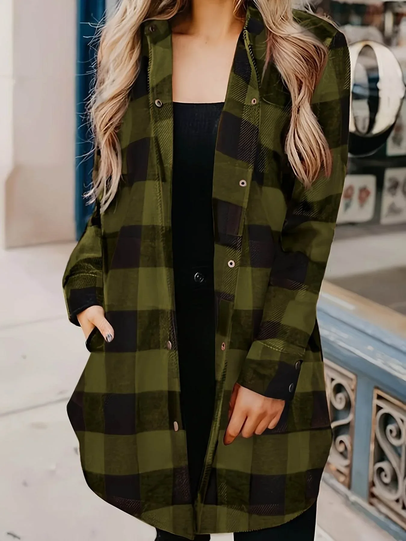 Relaxed Fit Plaid Shacket - Image 33