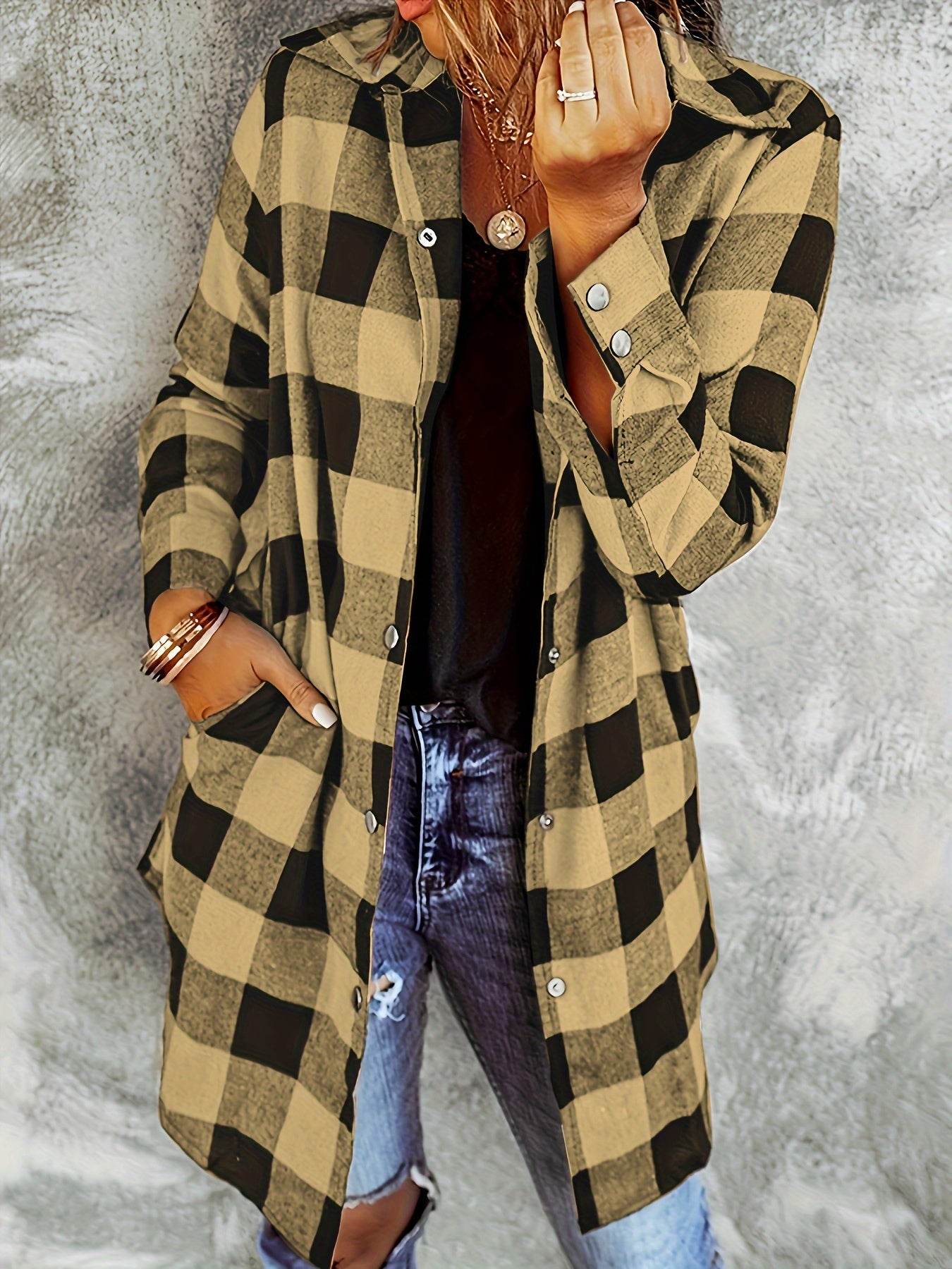 Relaxed Fit Plaid Shacket - Image 35