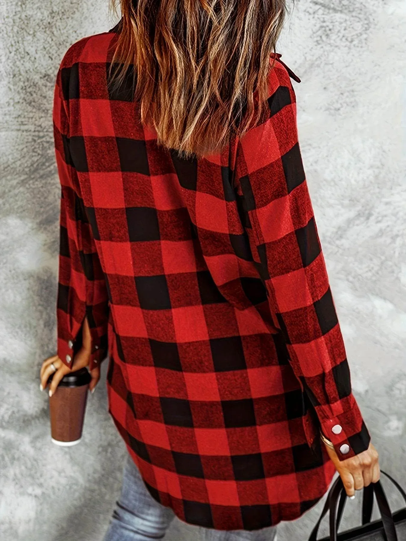 Relaxed Fit Plaid Shacket - Image 42
