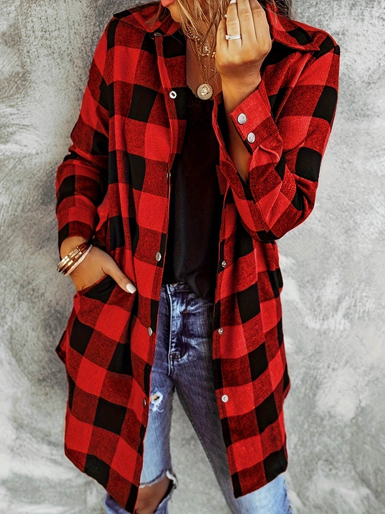 Relaxed Fit Plaid Shacket - Image 43