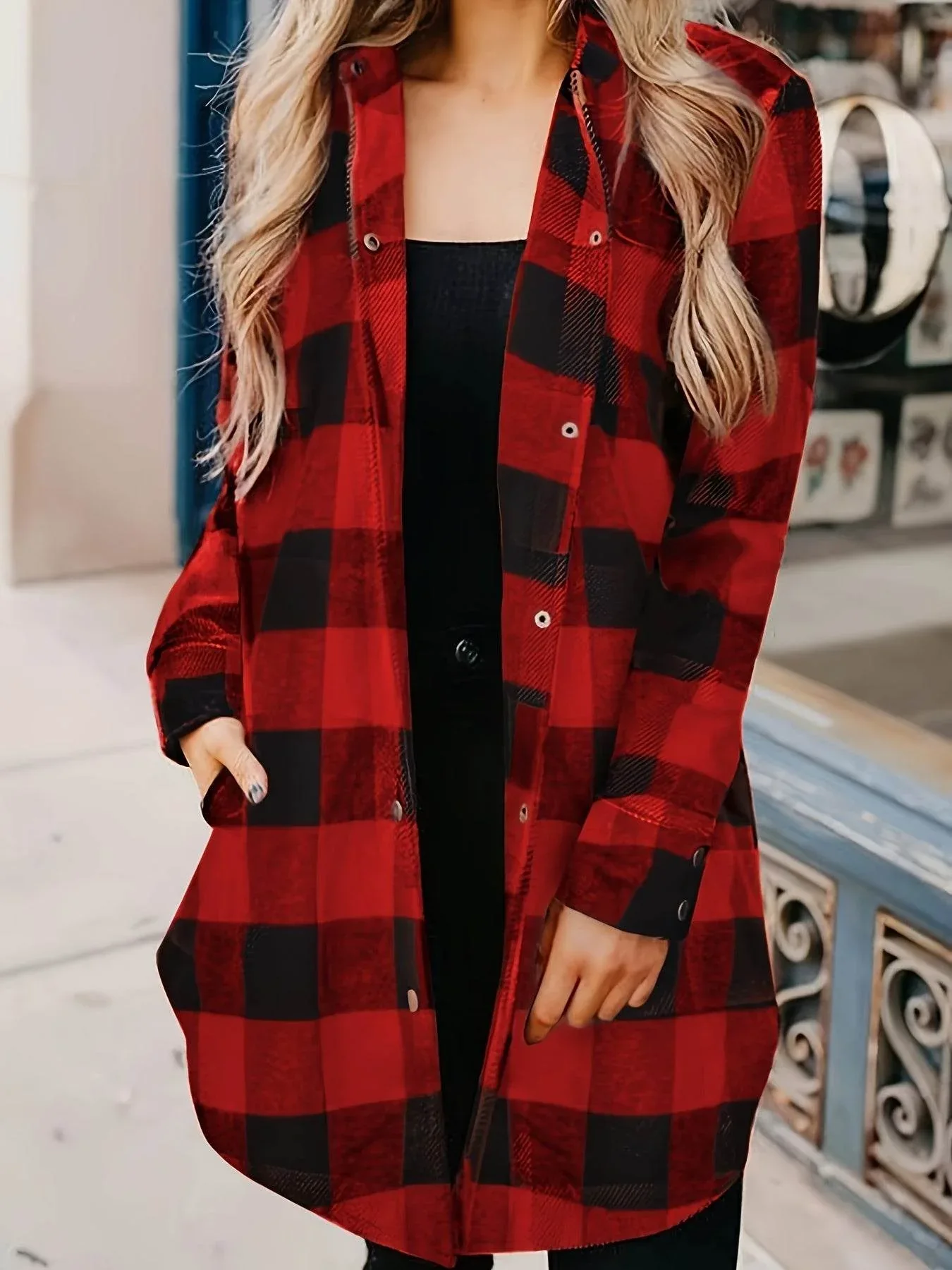 Relaxed Fit Plaid Shacket - Image 44