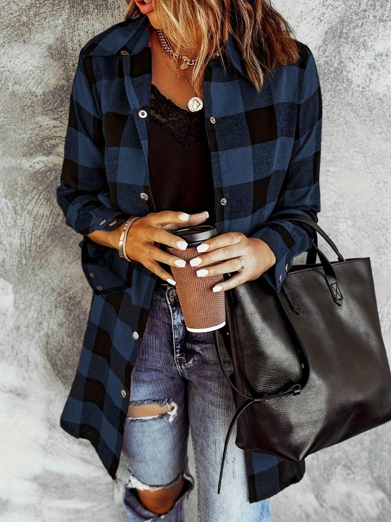 Relaxed Fit Plaid Shacket - Image 5