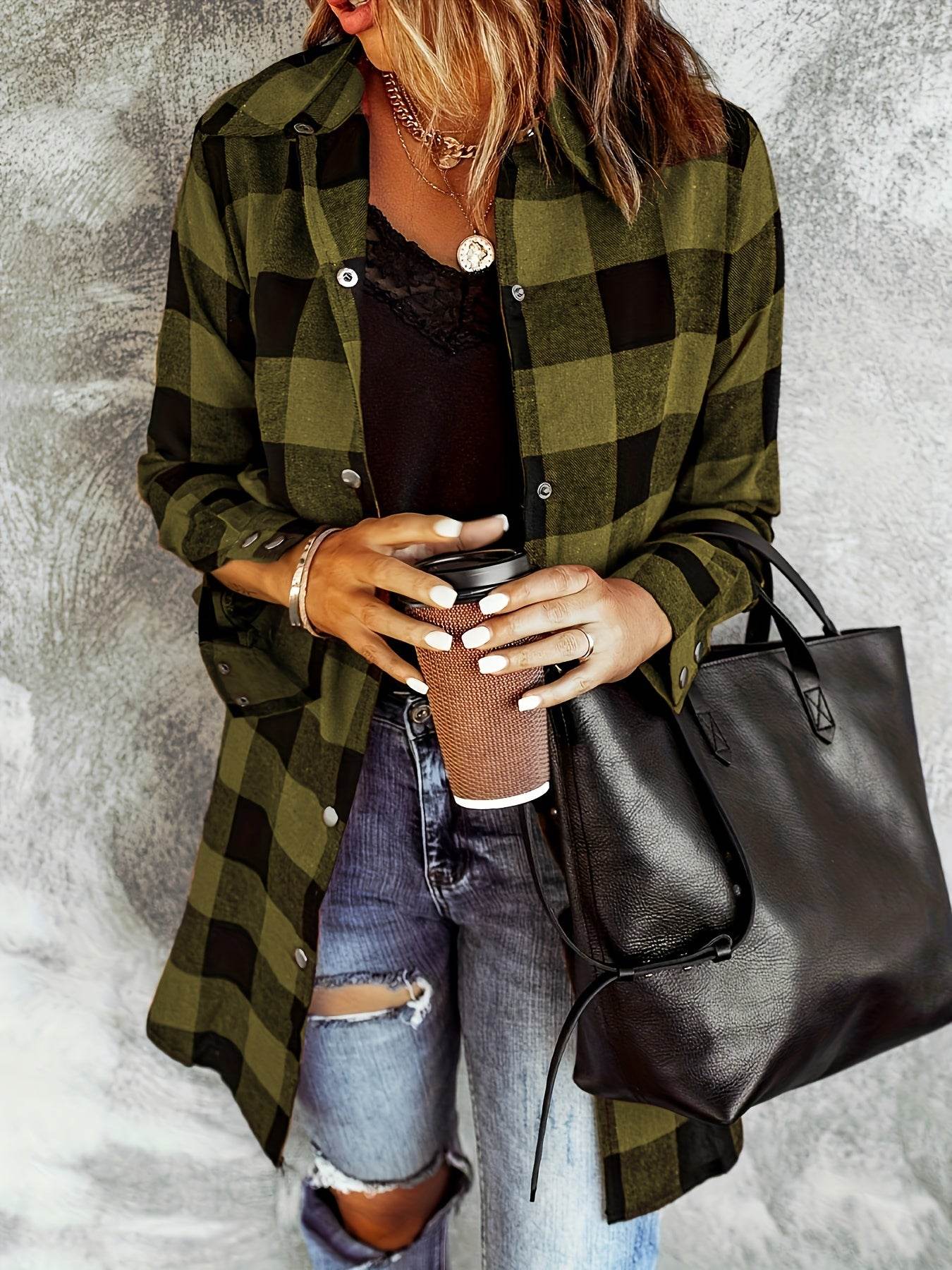 Relaxed Fit Plaid Shacket - Image 6