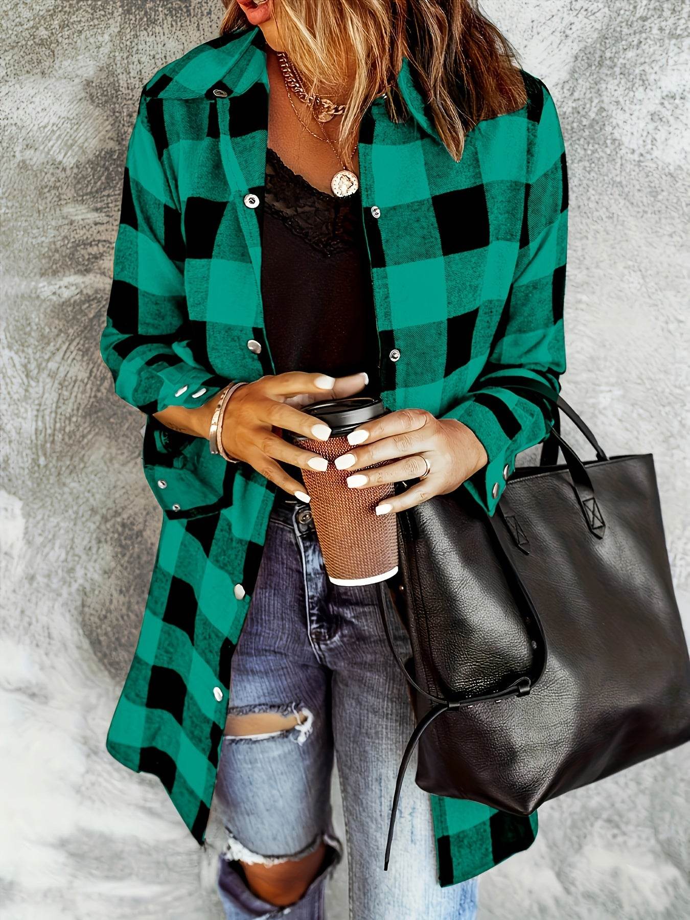 Relaxed Fit Plaid Shacket - Image 8