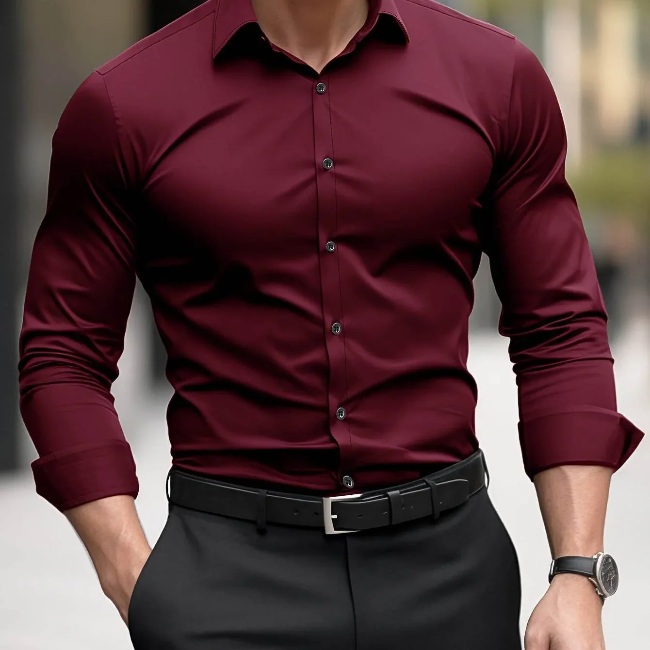 Slim Fit Glossy Dress Shirt - Image 13